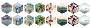 Hexagon shapes with images of landscapes