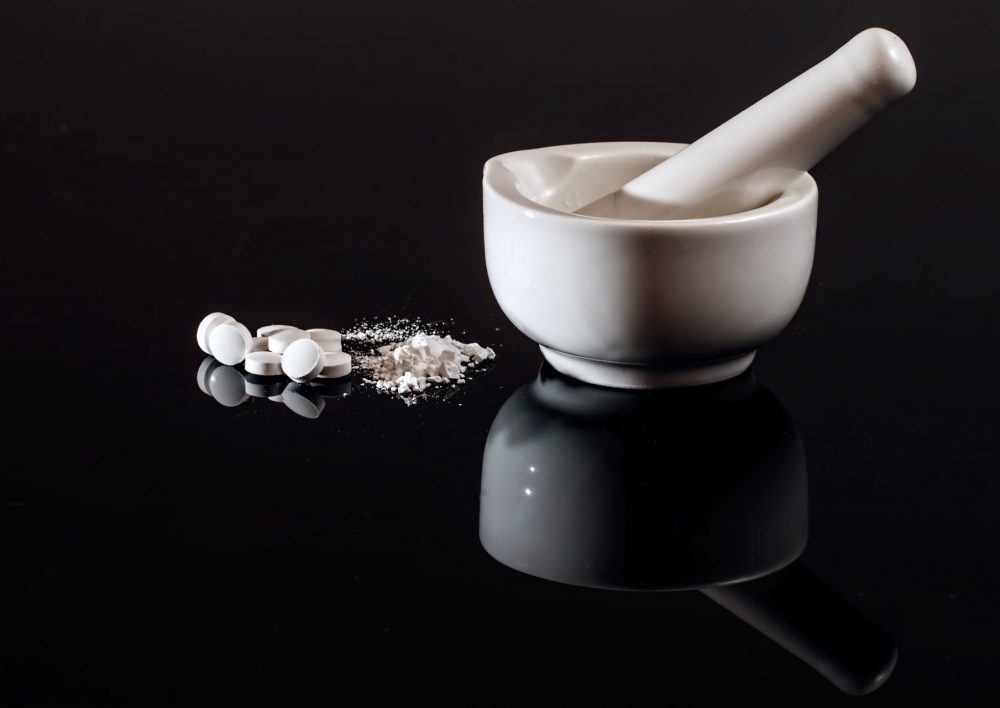 Mortar and pestle with some tablets