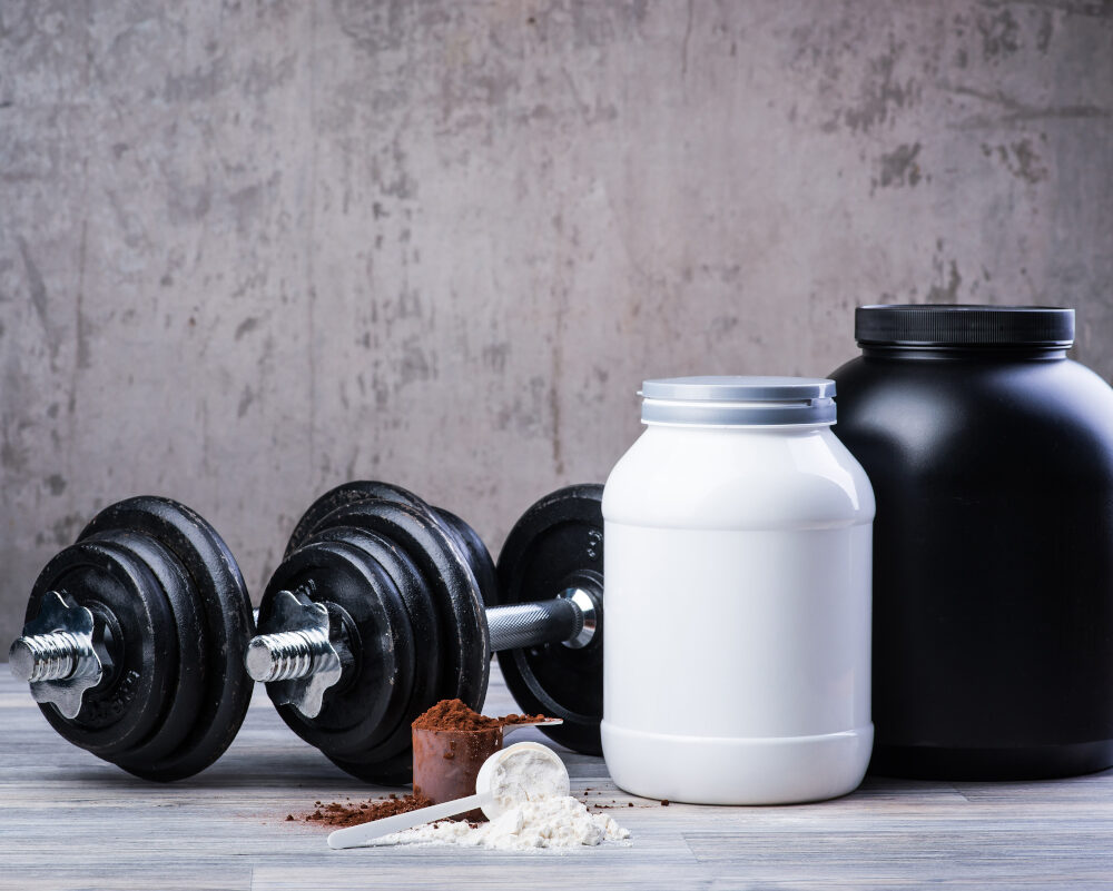 Classic,Black,Dumbbells,With,Two,Protein,Jars